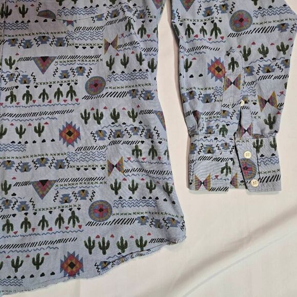 PANHANDLE SLIM MENS LARGE 16.5 BLUE SOUTHWEST CACTUS PRINT SHIRT LS VINTAGE - Picture 4 of 5